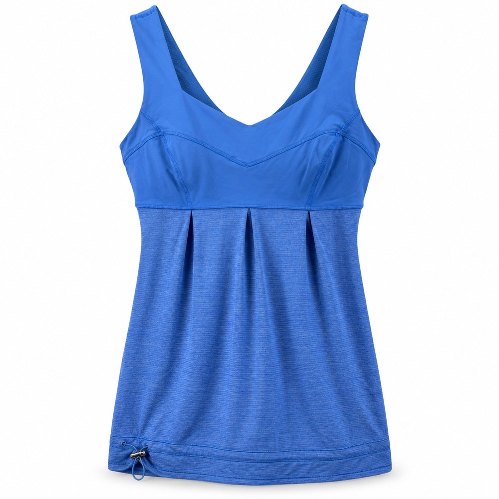 Lululemon No Limits Tank Women's 8 Blue Built In Bra Longline Cinch Hem Workout